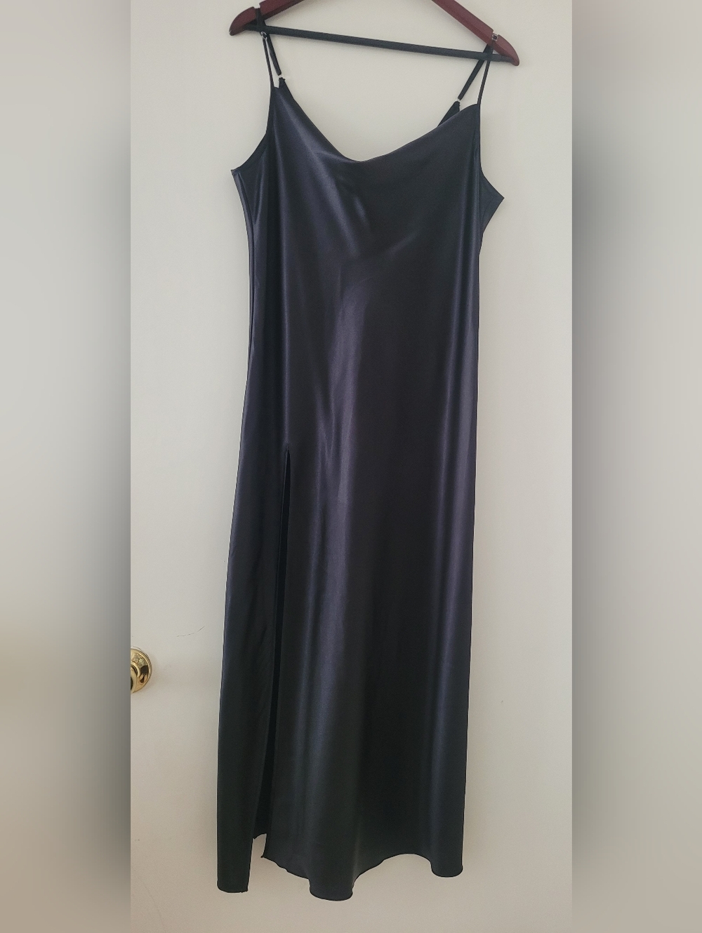 Satin Slit Maxi Dress - Black